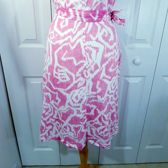 Pendleton Cotton Midi Dress Pink on White Sleeveless Wrap Lined Size 8 - Picture 13 of 16